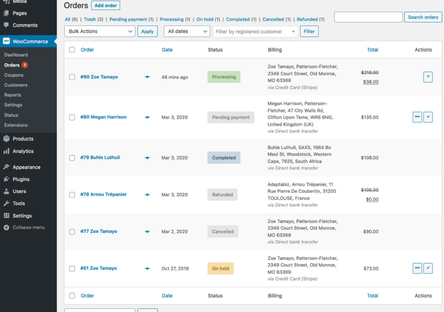 woocommerce orders
